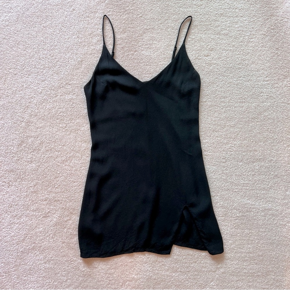Reformation Black Cami, Split Hem, Adjustable Spaghetti Strap, V neck XS